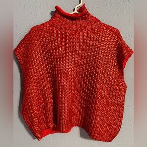 She + Sky Red Chunky Knit V-Neck Sleeveless Sweater Vest